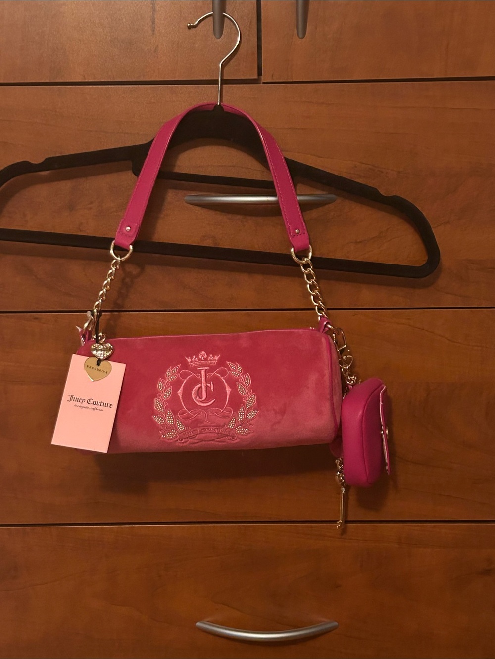 Juicy Couture Pink Suede Shoulder Bag with Coin Pouch